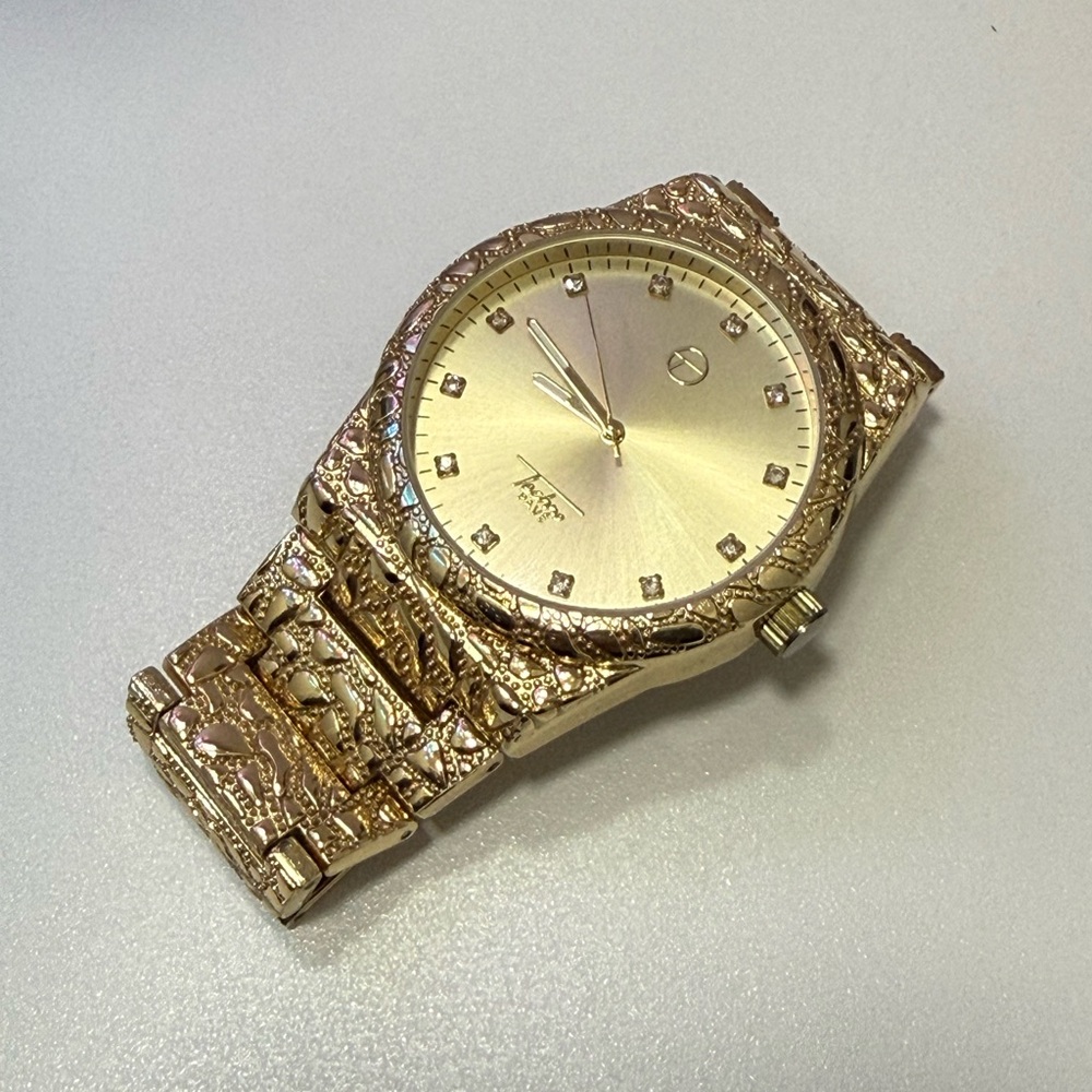 Gold Textured Watch with Crystal Accents - Picture 2 of 9